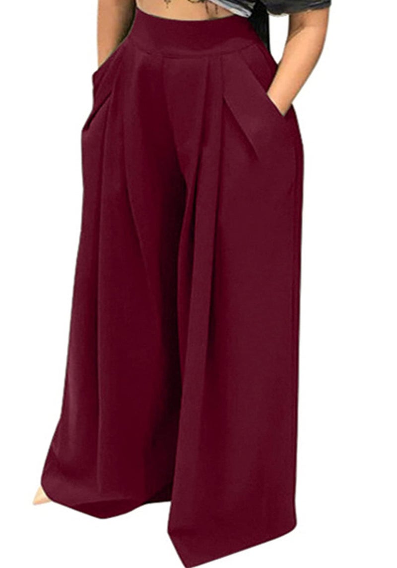 NRTHYE Womens Palazzo Long Pants High Waist Wide Leg Stretchy Loose Fit Casual Trousers with Pocket - Image 1